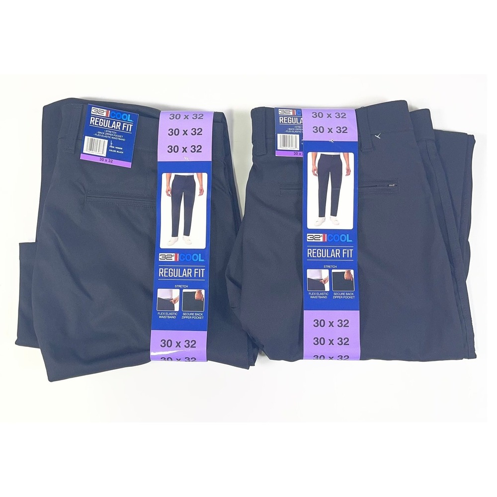 32 Degrees Cool Mens Regular Fit Stretch Pants Black 30x32 Lot of 2 1656658